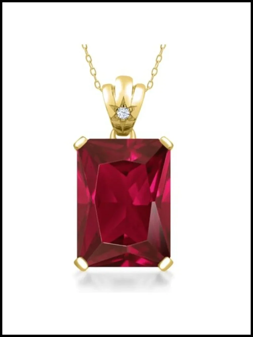 18K Yellow Gold Plated Silver Emerald Cut Created Ruby Pendant Necklace 20.05